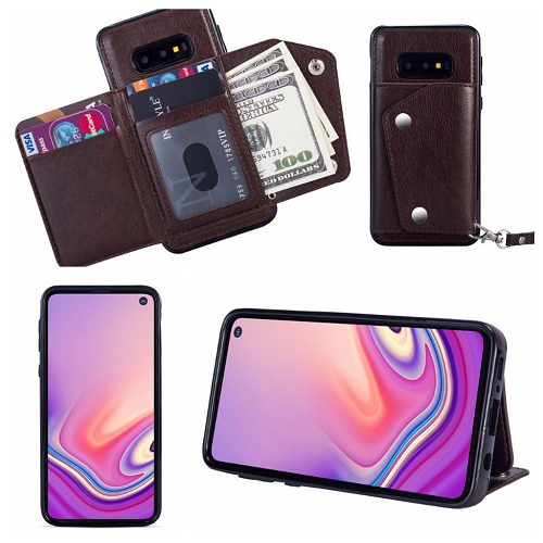 Simulate Leather Back Wallect Case For Samsung S10, Brown