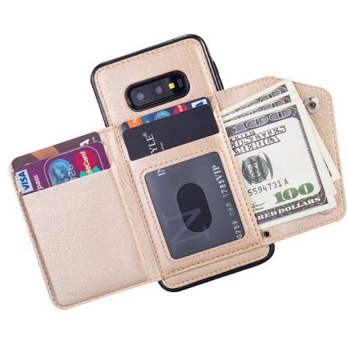 Simulez un étui Wallect en cuir pour S10e de Samsung, doré