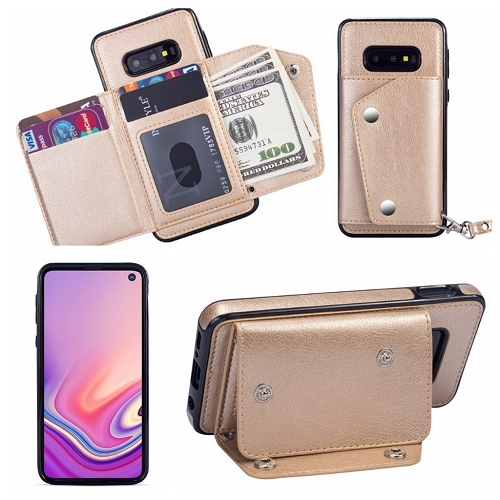 Simulez un étui Wallect en cuir pour S10e de Samsung, doré