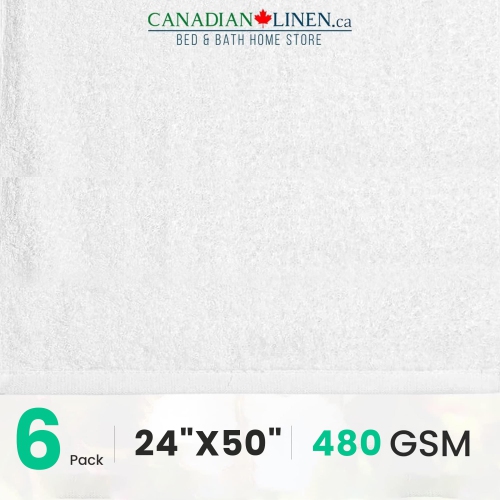 Canadian Linen Basic Economy White Bath Towels 24x50 inches 6 Pack Soft Absorbent Hospitality Cotton Towels for Bathroom, Hotel, Motel, Spa, Salon &