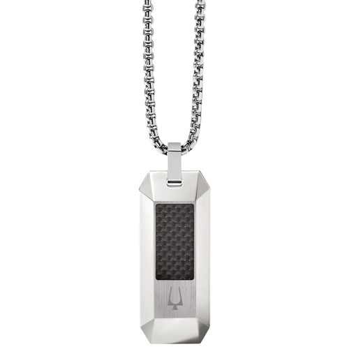 Bulova Carbon Fibre Dog Tag Pendant on 26" Stainless Steel Chain