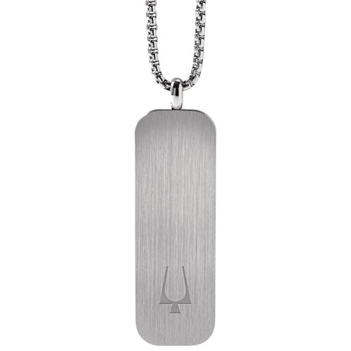 Bulova Stainless Steel Dog Tag Pendant on 26" Stainless Steel Chain