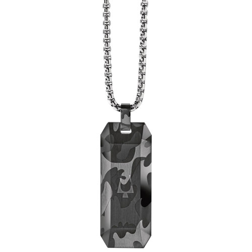 Bulova Camouflage Stainless Steel Dog Tag Pendant on 26" Stainless Steel Chain