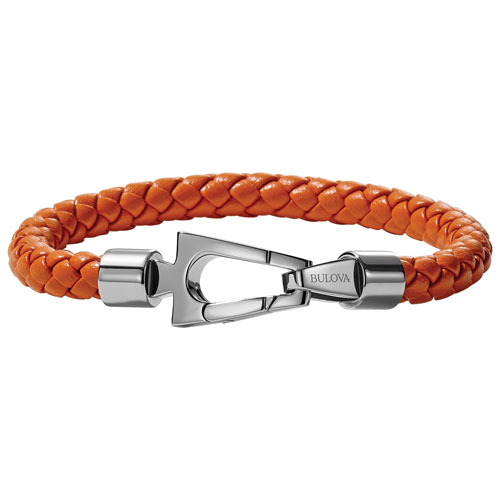 Bulova Braided Bracelet in Fresh Orange Leather/Stainless Steel - Medium