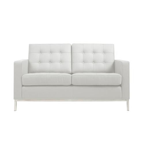 Florence Modern Loveseat Faux Leather, Modern White Leather Loveseat