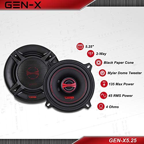DS18 GEN-X5.25 5.25" 135 Watts 2-Way Coaxial Speakers with Mesh Grills 4-Ohms - Sold As A Pair of 2