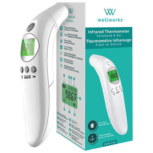 Thermomètre numérique à infrarouges de Wellworks pour oreille et front
