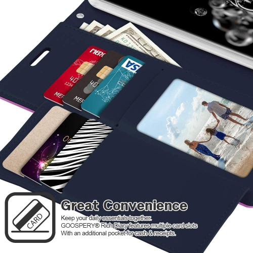 TopSave Goospery Rich MAX(6) Card Slot Leather Folio Wallet Flip Case For Samsung S20 Plus, Purple