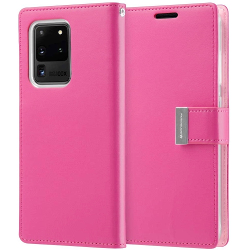 TopSave Goospery Rich MAX(6) Card Slot Leather Folio Wallet Flip Case For Samsung S20 Plus, Hot Pink