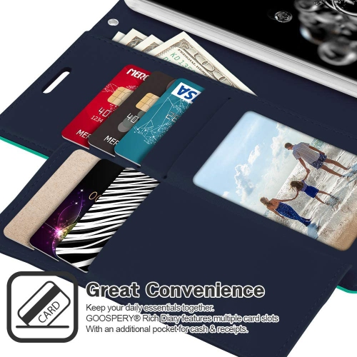TopSave Goospery Rich MAX(6) Card Slot Leather Folio Wallet Flip Case For Samsung S20 Plus, Teal