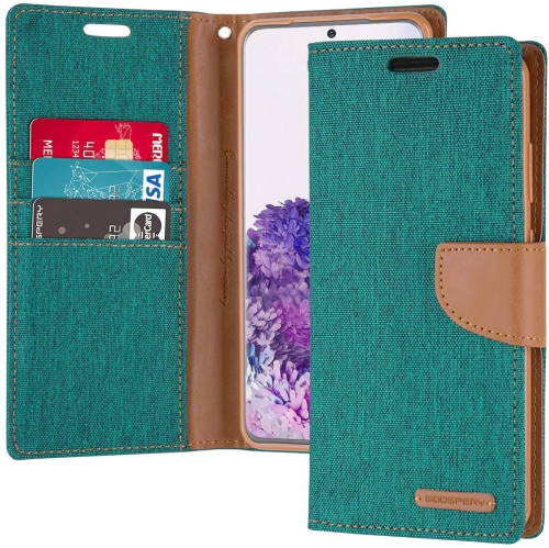 GOOSPERY  Topsave Canvas Card Holder Fabric Folio Wallet Flip Case for Samsung S20 In Green