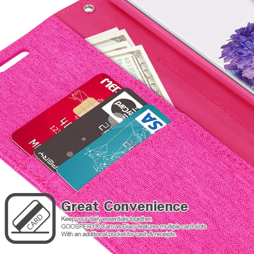 TopSave Goospery CANVAS Card Holder Fabric Folio Wallet Flip Case For Samsung S20 Plus, Pink