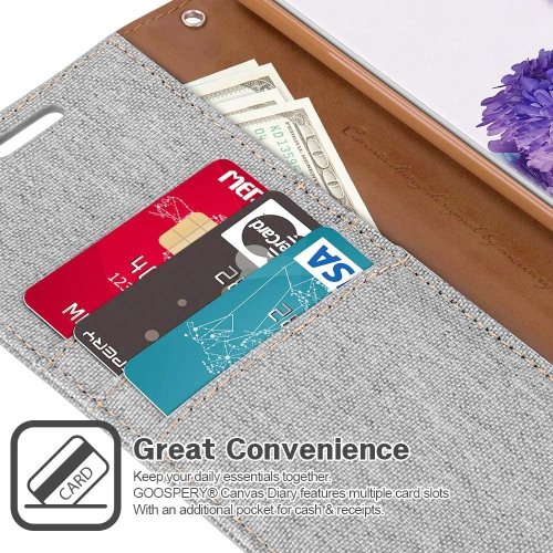 TopSave Goospery CANVAS Card Holder Fabric Folio Wallet Flip Case For Samsung S20 Plus, Gray