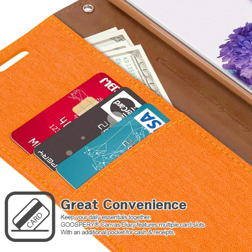 TopSave Goospery CANVAS Card Holder Fabric Folio Wallet Flip Case For Samsung S20 Plus, Orange