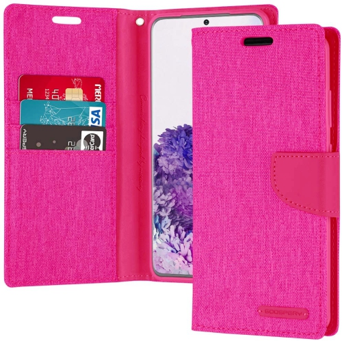 GOOSPERY  Topsave Canvas Card Holder Fabric Folio Wallet Flip Case for Samsung S20 Ultra In Pink