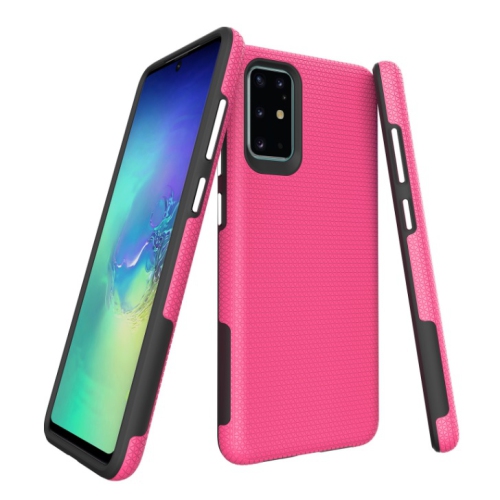 TopSave Triangle Pattern PC+TPU Dual Layer Hybrid Case For Samsung S20 Plus, Pink