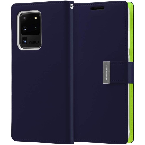 TopSave Goospery Rich MAX(6) Card Slot Leather Folio Wallet Flip Case For Samsung S20 Plus, Navy Blue
