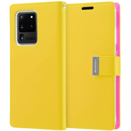 TopSave Goospery Rich MAX(6) Card Slot Leather Folio Wallet Flip Case For Samsung S20 Plus, Yellow