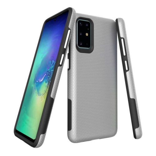 TopSave Triangle Pattern PC+TPU Dual Layer Hybrid Case For Samsung S20 Plus, Silver