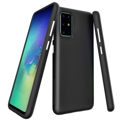 TopSave Triangle Pattern PC+TPU Dual Layer Hybrid Case For Samsung S20 Plus, Black