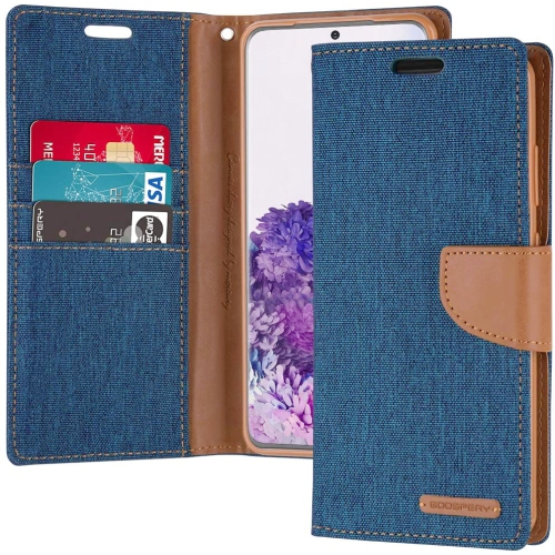 TopSave Goospery CANVAS Card Holder Fabric Folio Wallet Flip Case For Samsung S20 Ultra, Blue