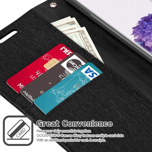 TopSave Goospery CANVAS Card Holder Fabric Folio Wallet Flip Case For Samsung S20 Plus, Black