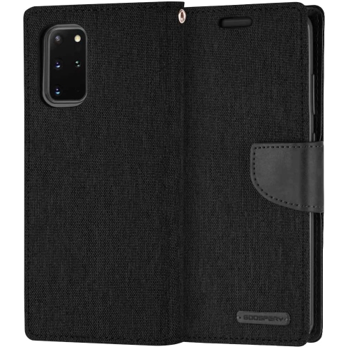 TopSave Goospery CANVAS Card Holder Fabric Folio Wallet Flip Case For Samsung S20 Plus, Black