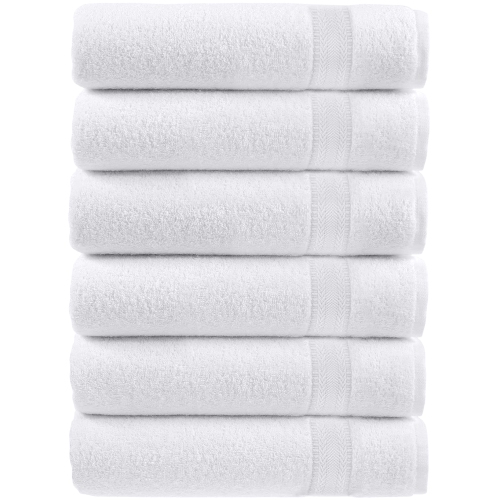 Ensemble de serviettes à main Canadian Linen Luxury White, 6 x 27 po, serviettes de bain Quick Dry, coton très doux absorbant 450 g/m2 Spa, salon Yog