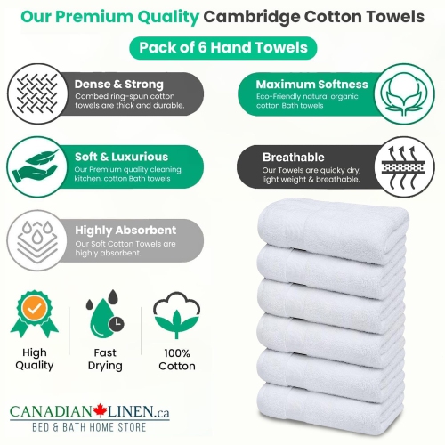 Essuie-mains Canadian Linen, 16x, 30 po, paq. 6, 550 ASGS, serviettes de nettoyage à séchage rapide, tapis d’exercice doux absorbant, piscine,