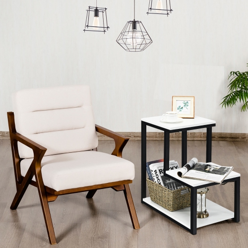 Costway 3-Tier End Table Sofa Side Table Night Stand W/ Shelf for Living Room White