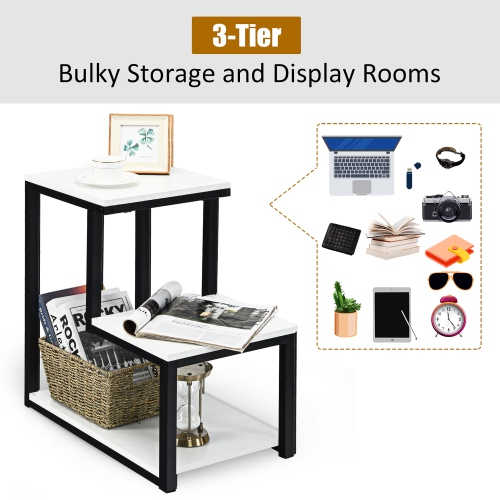 Costway 3-Tier End Table Sofa Side Table Night Stand W/ Shelf for Living Room White