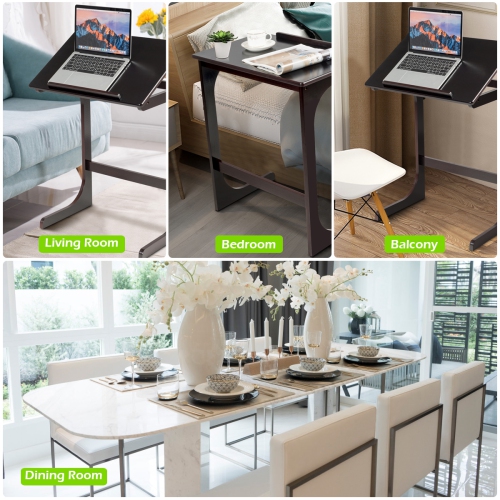 Costway Adjustable TV Tray C-Shape Sofa Couch End Table Laptop Desk W/Tilting Top Bamboo