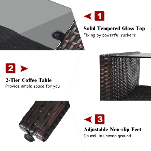 Costway 4PCS Patio Rattan Furniture Set Loveseat Sofa Coffee Table Garden W/Red Cushion