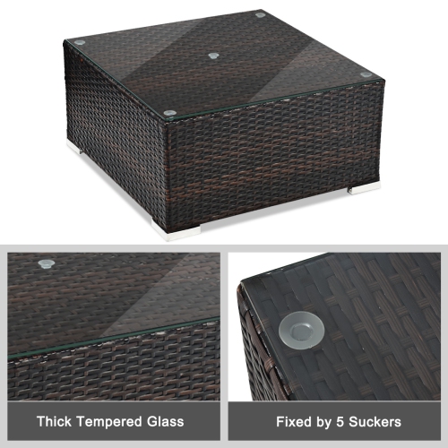 Costway 5PCS Patio Rattan Furniture Set Sectional Conversation Sofa w/ Coffee Table