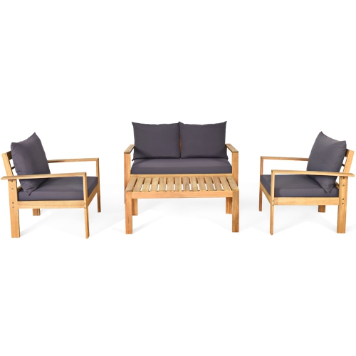 Ensemble de meubles de patio 4PCS de Costway avec causeuse à coussin épais en bois d'acacia
