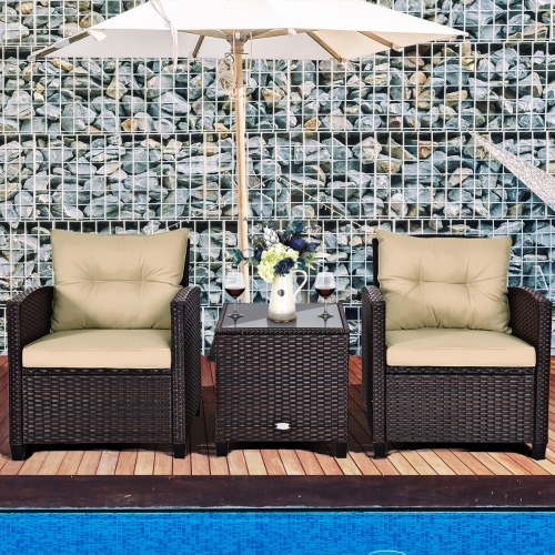 Costway 3PCS Patio Rattan Furniture Set Cushioned Conversation Set Sofa