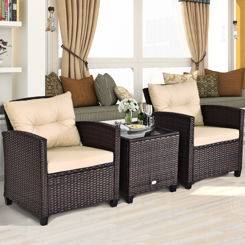 Costway 3PCS Patio Rattan Furniture Set Cushioned Conversation Set Sofa