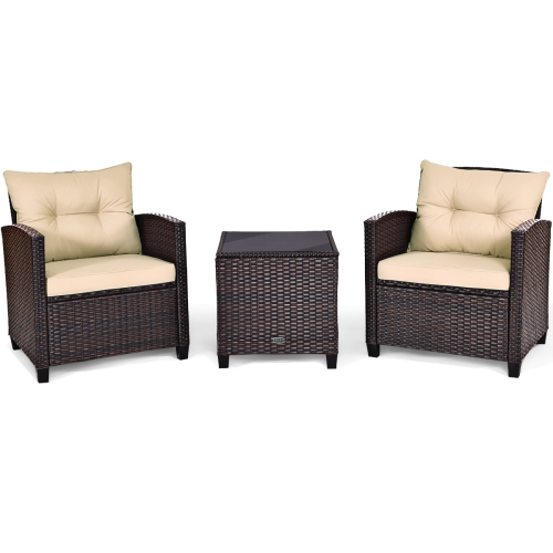 Costway 3PCS Patio Rattan Furniture Set Cushioned Conversation Set Sofa