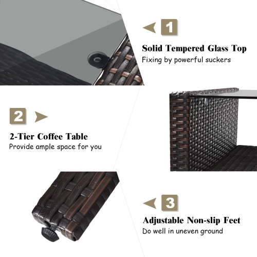 Costway 4PCS Patio Rattan Furniture Set Loveseat Sofa Coffee Table Garden W/ Cushion