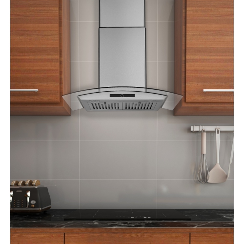 Ancona 36 in. Convertible Stainless Steel Wall Mount Glass Canopy Range Hood