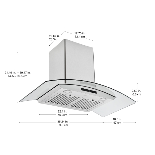 Ancona 36 in. Convertible Stainless Steel Wall Mount Glass Canopy Range Hood
