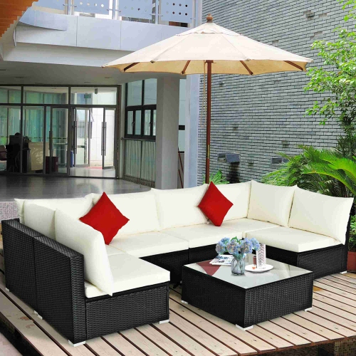 Costway 7PCS Patio Rattan Sofa Set Sectional Conversation Furniture Set Garden