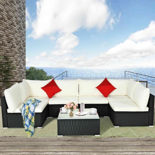 Costway 7PCS Patio Rattan Sofa Set Sectional Conversation Furniture Set Garden