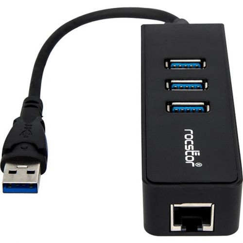 Rocstor Premium 3 Port Portable USB 3.0 Hub with Gigabit Ethernet 10/100/1000- External Portable 3 Port USB Hub with GbE