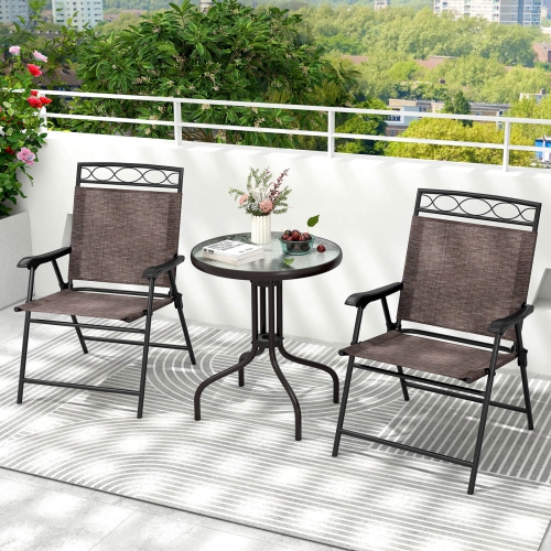 Costway 3 PCS Outdoor Bistro Dining Furniture Set with 1.57" Umbrella Hole Rippled