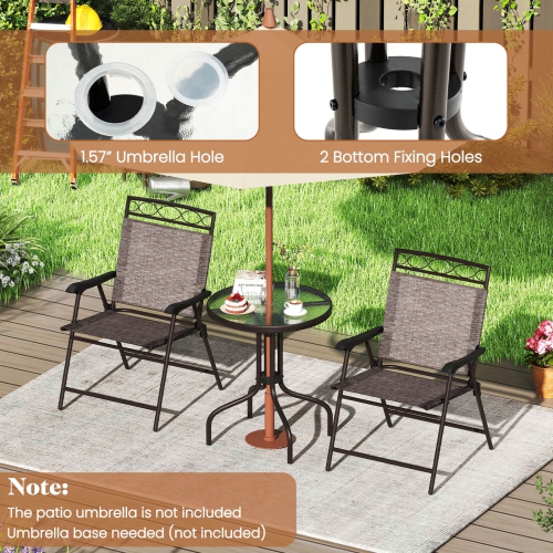 Costway 3 PCS Outdoor Bistro Dining Furniture Set with 1.57" Umbrella Hole Rippled