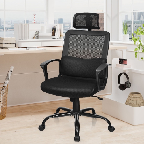 COSTWAY  Mesh Office Chair High Back Ergonomic Swivel Chair W/ Lumbar Support & Headrest