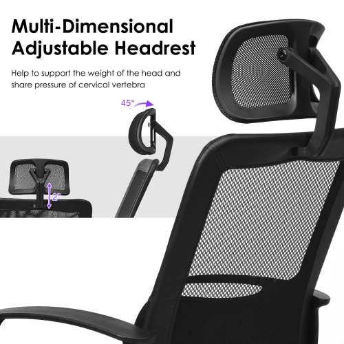 Costway Mesh Office Chair High Back Ergonomic Swivel Chair w/ Lumbar Support & Headrest