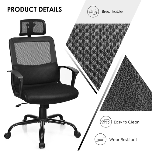 Costway Mesh Office Chair High Back Ergonomic Swivel Chair w/ Lumbar Support & Headrest