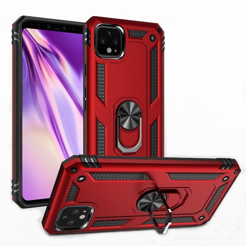 Étui rigide magnétique hybride anti-chute avec porte-anneau pour Google Pixel 4 XL, rouge